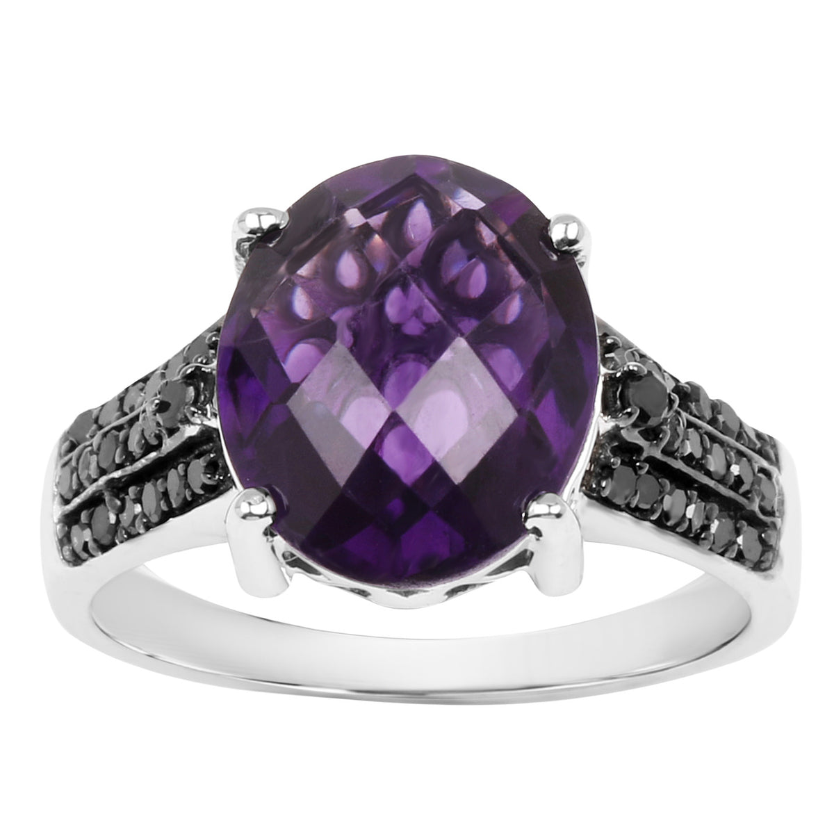 Amethyst Ring With Black Diamonds 3.92 Carats Sterling Silver