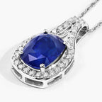 Blue Sapphire Pendant With Diamonds 3.82 Carats 18K White Gold