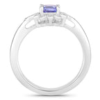 Tanzanite Flower Ring With White Sapphire 0.56 Carats Sterling Silver