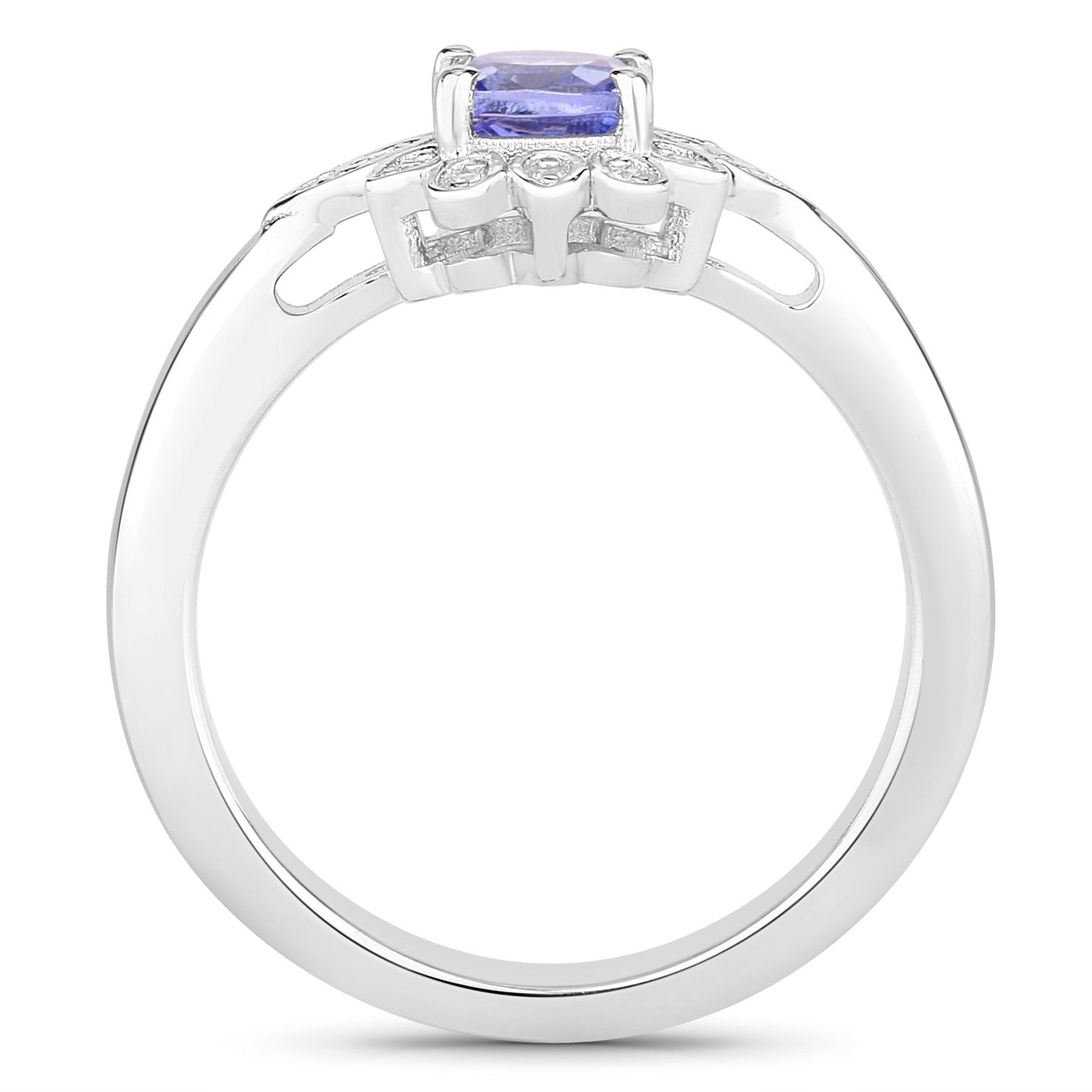Tanzanite Flower Ring With White Sapphire 0.56 Carats Sterling Silver