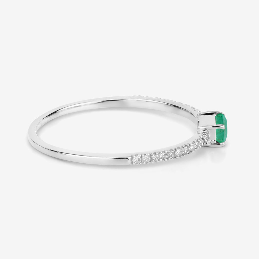 Zambian Emerald Ring With Diamonds 0.14 Carats 14K White Gold