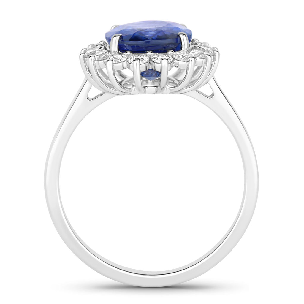 Blue Sapphire Ring With Diamonds 4.5 Carats 18K White Gold