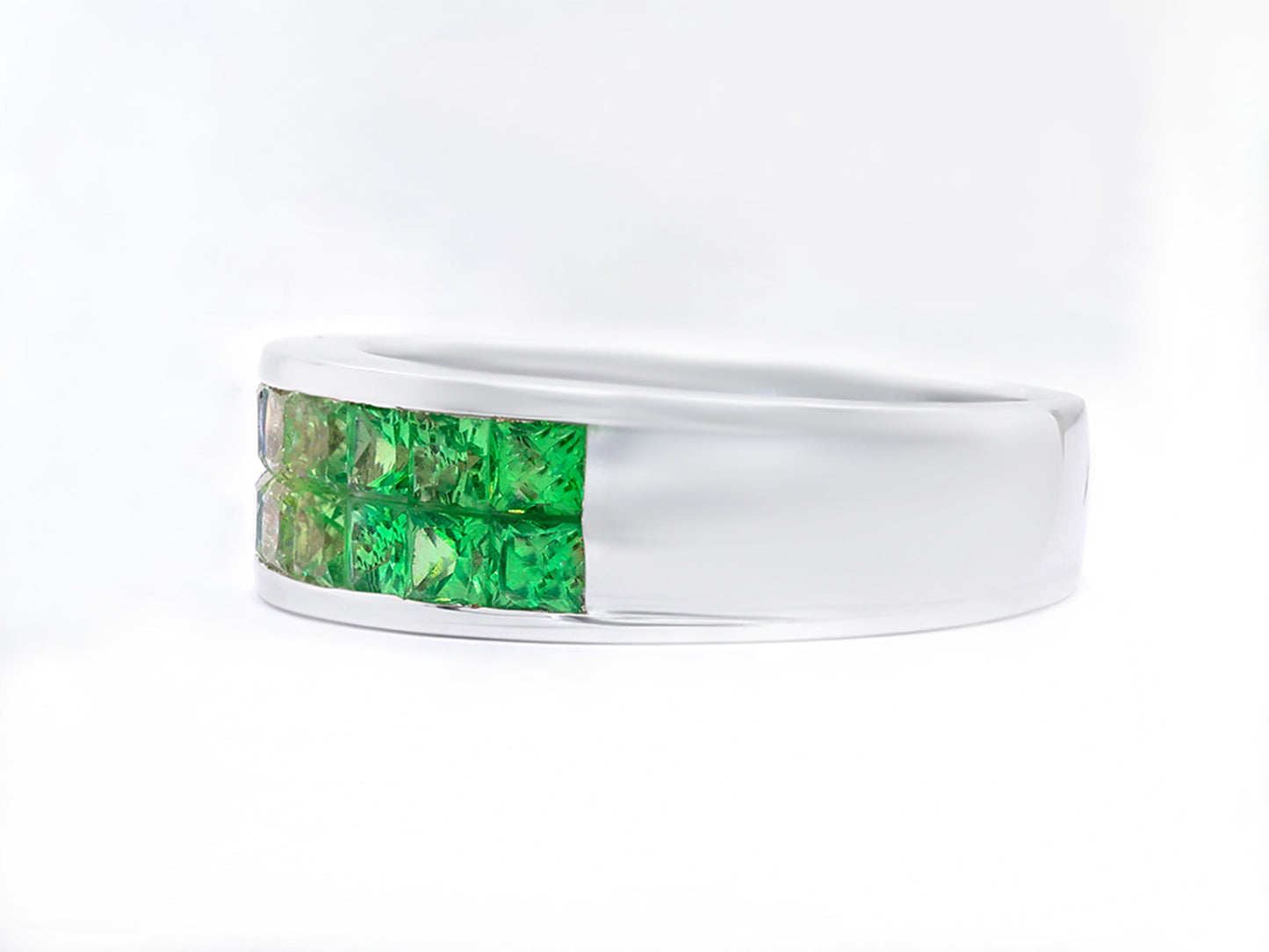 Sapphires and Tsavorites Ring 2.4 Carats 18K White Gold