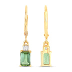 Green Tourmaline Earrings With Diamonds 1.24 Carats 14K Yellow Gold