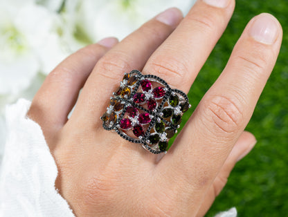 Multicolored Tourmaline Ring Topaz Spinel 8.38 Carats