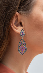 Amethyst Dangle Earrings With Black Spinels 5.74 Carats