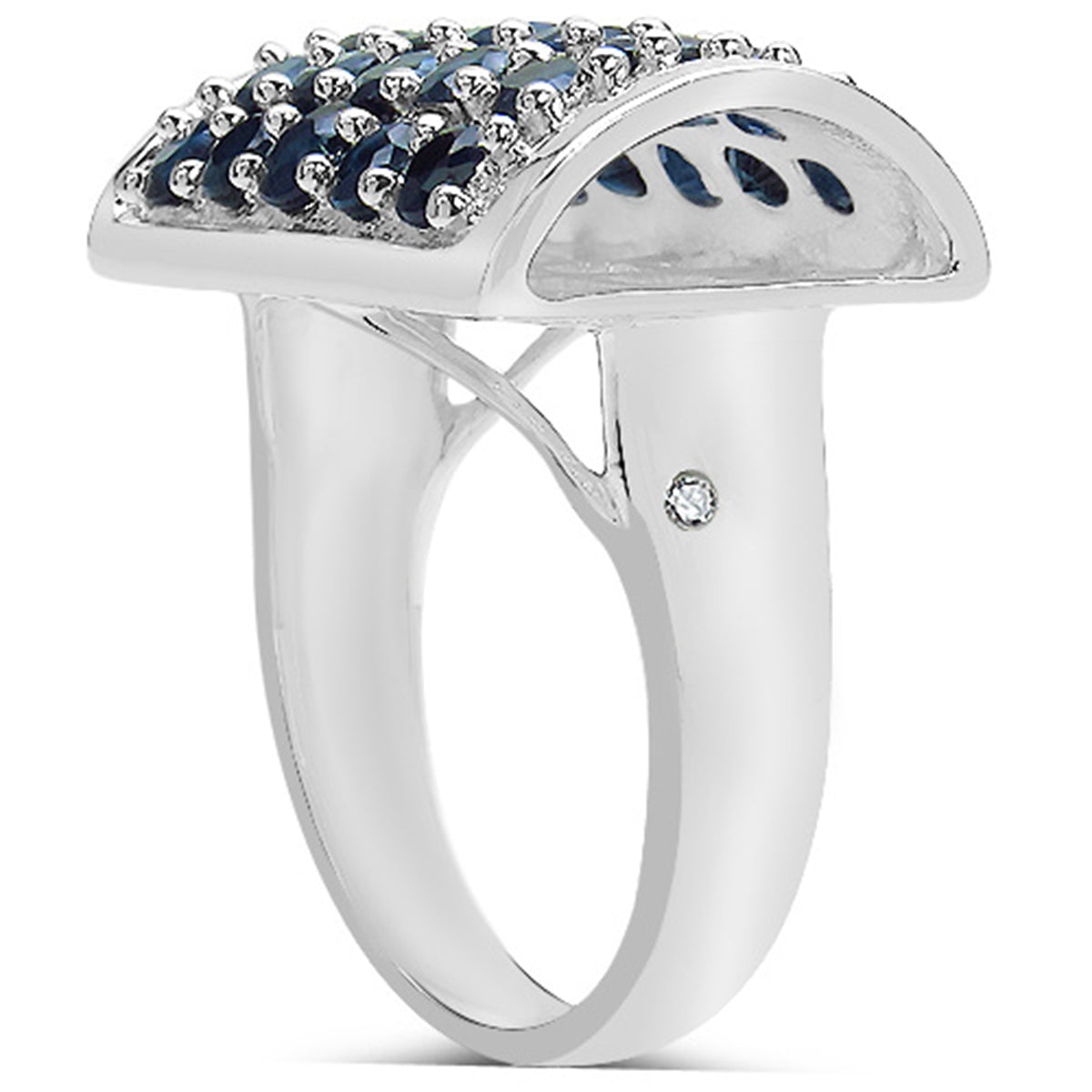Blue Sapphire Ring With Diamonds 3.49 Carats Sterling Silver