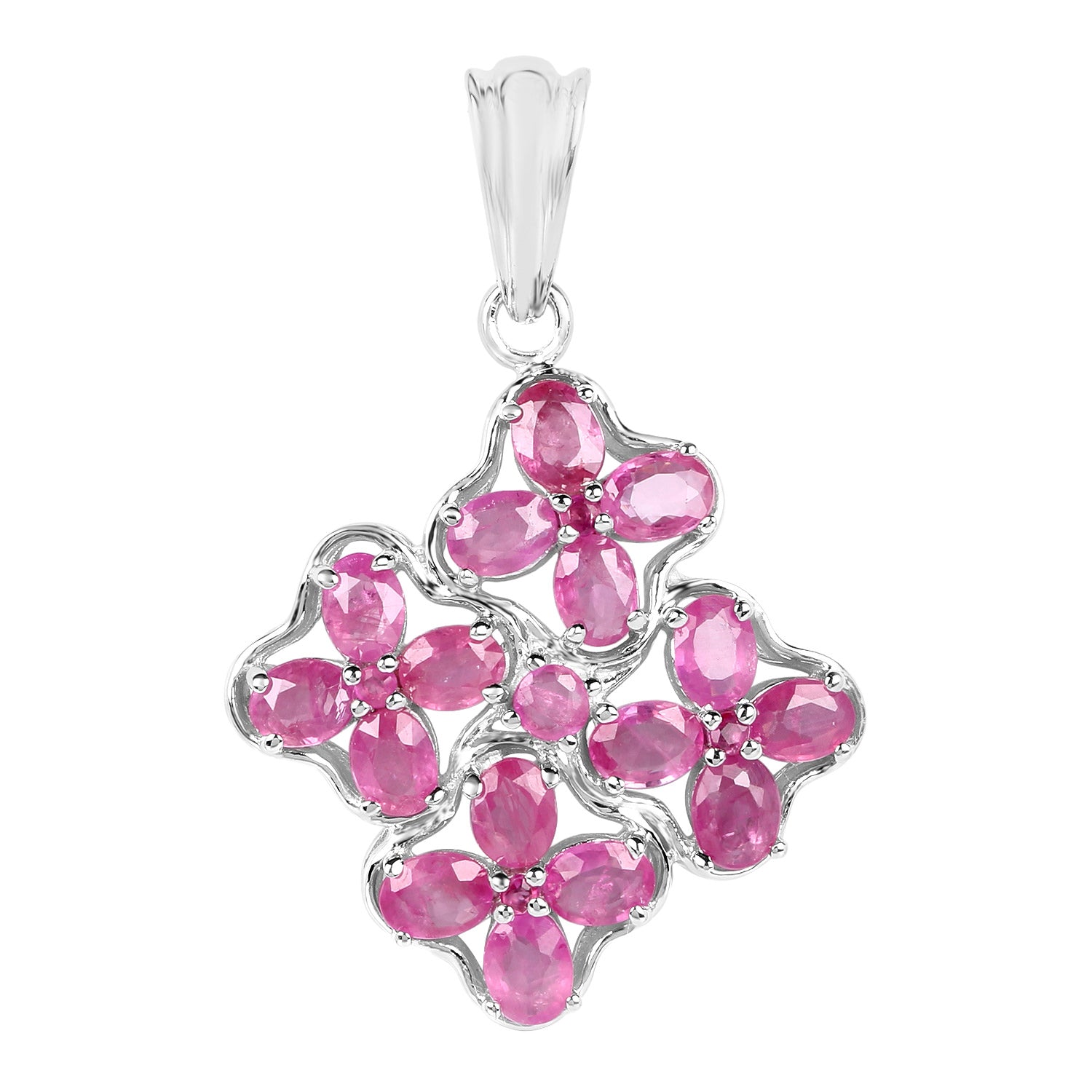 Ruby Flower Pendant 3.66 Carats Sterling Silver