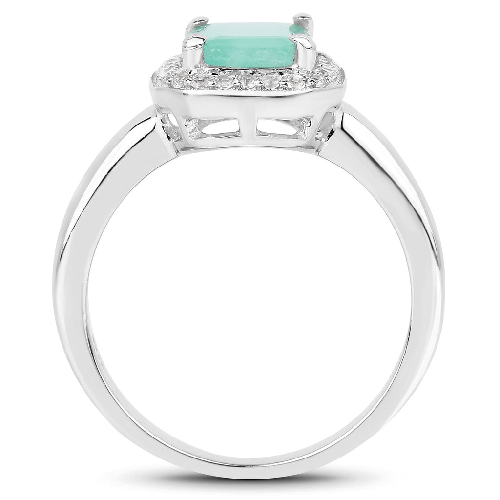 Emerald Ring With White Topaz 1.7 Carats Sterling Silver