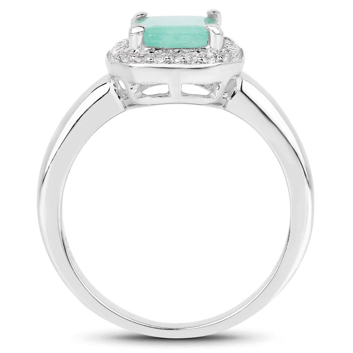 Emerald Ring With White Topaz 1.7 Carats Sterling Silver