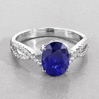 Blue Sapphire Ring With Diamonds 2.16 Carats 18K White Gold
