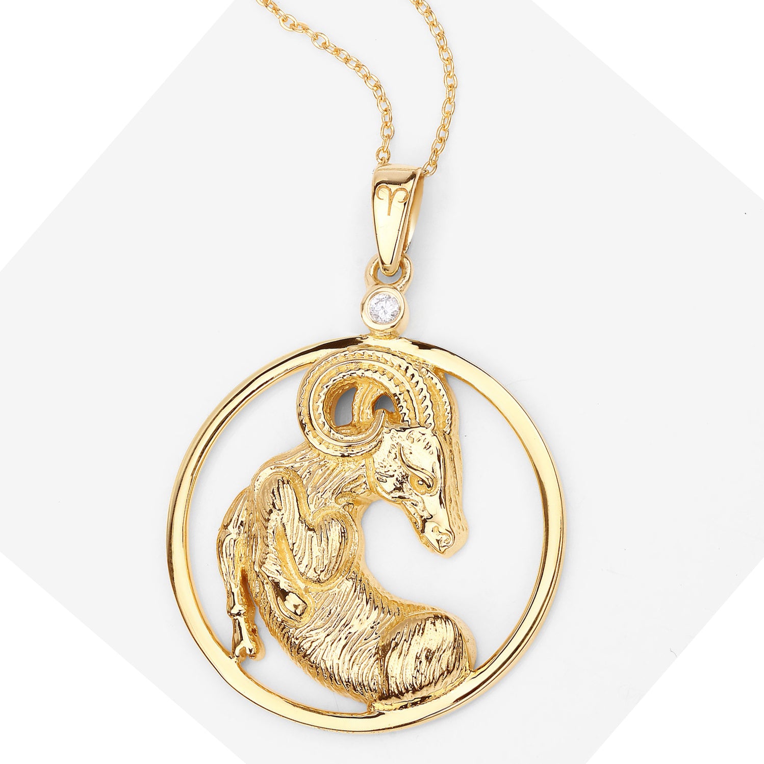 Diamond Aries Pendant 0.02 Carats Gold Plated Silver