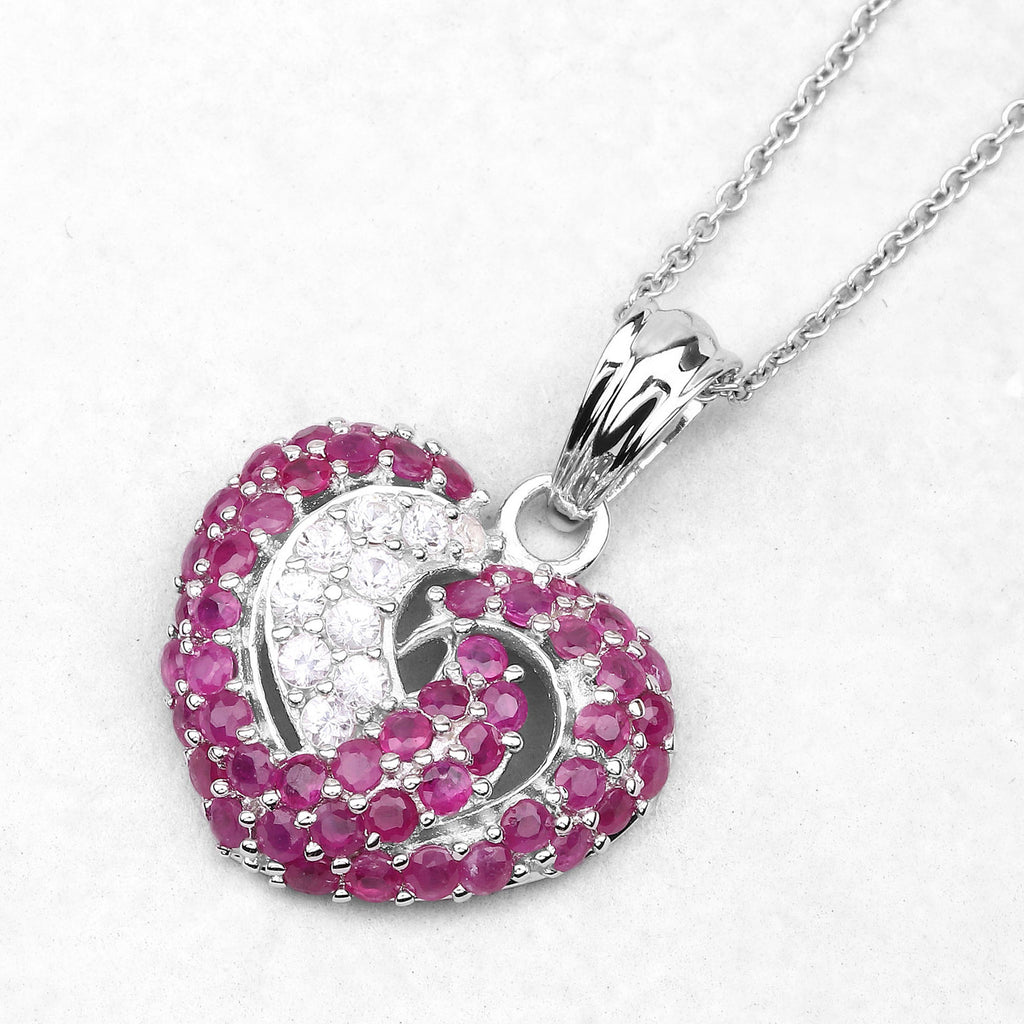 Ruby Pendant With White Sapphire 2.62 Carats Sterling Silver