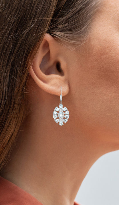 Aquamarine Dangle Earrings White Topaz 2.9 Carats Sterling Silver
