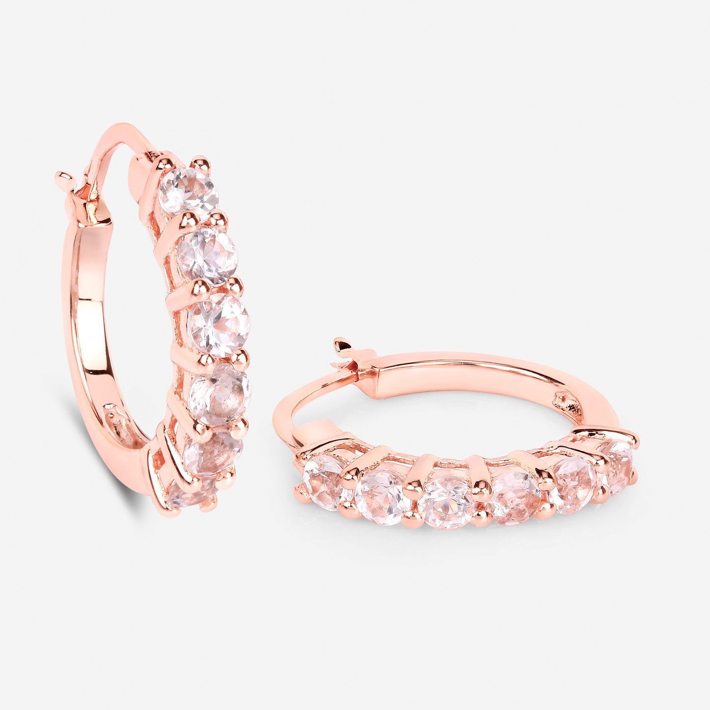 Morganite Hoop Earrings 1.06 Carats Gold Plated Silver