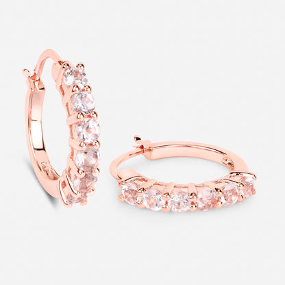 Morganite Hoop Earrings 1.06 Carats Gold Plated Silver