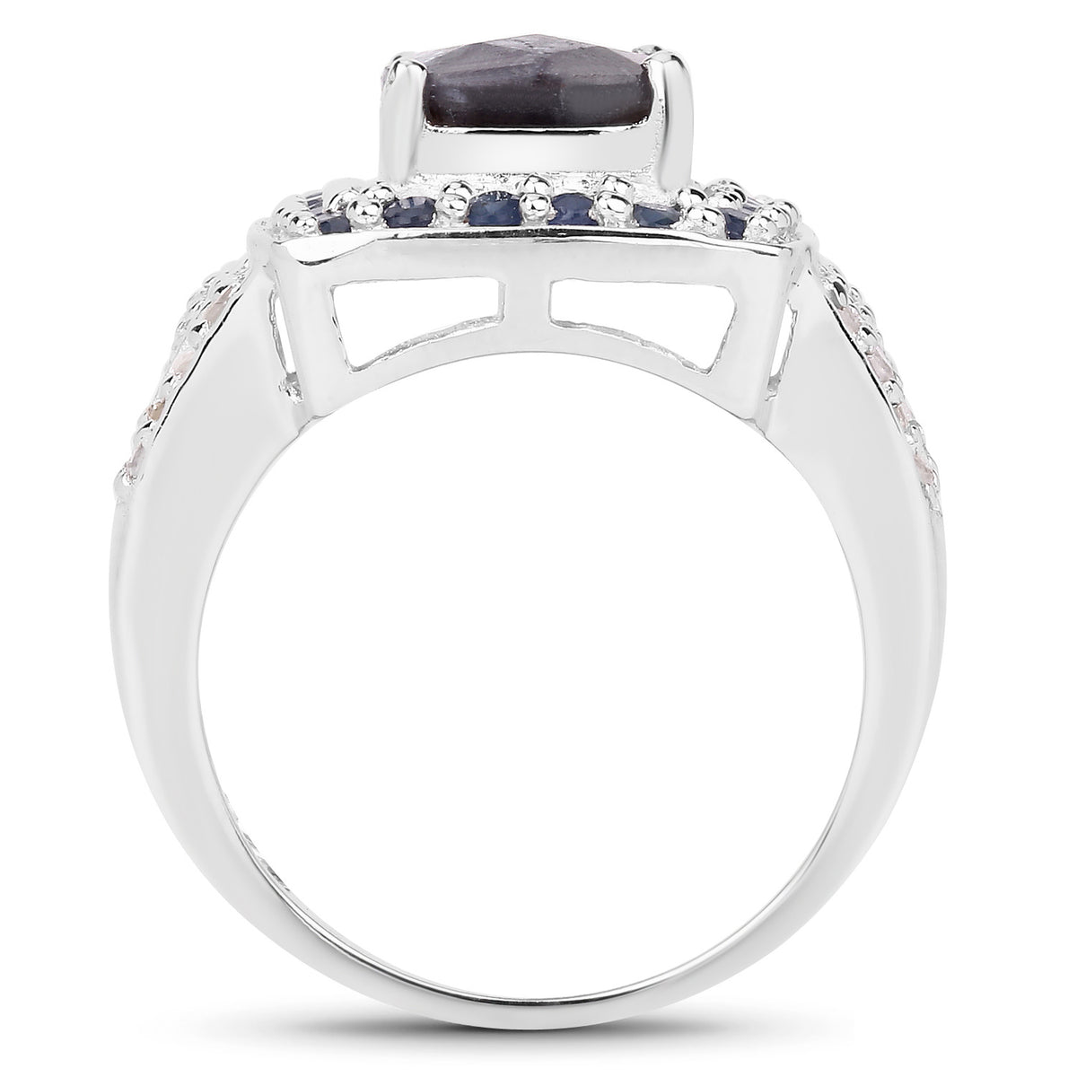 Labradorite Ring With Blue Sapphire 3.52 Carats Sterling Silver