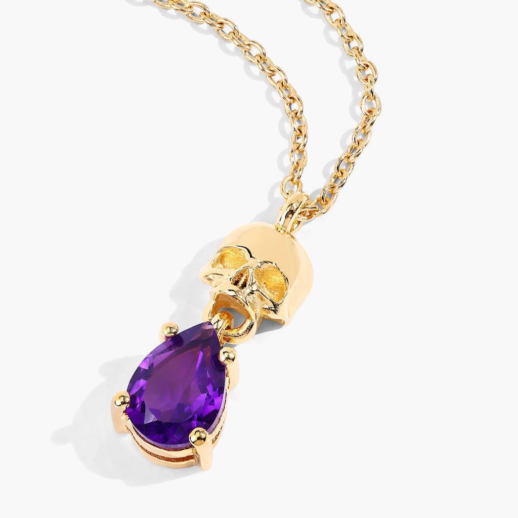 Amethyst Skull Pendant 0.66 Carats Gold Plated Silver