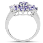 Tanzanite Flower Ring With White Topaz 3.32 Carats Sterling Silver