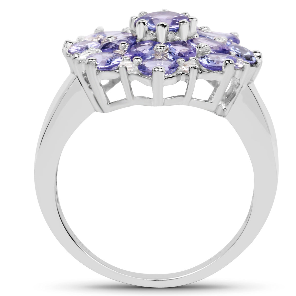 Tanzanite Flower Ring With White Topaz 3.32 Carats Sterling Silver