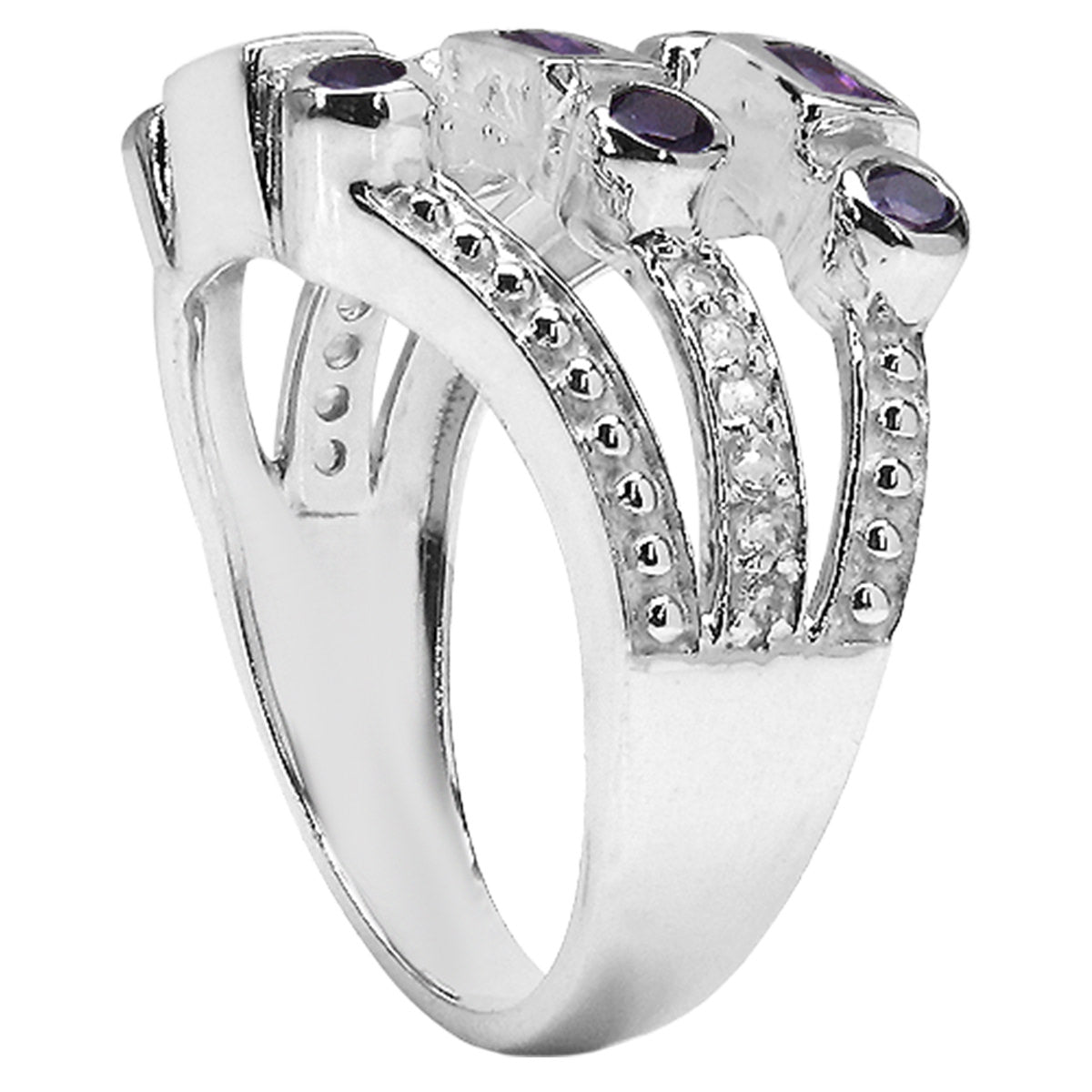 Amethyst Ring With White Topaz 0.82 Carats Sterling Silver