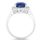 Blue Sapphire Ring With Diamonds 4.48 Carats 18K White Gold