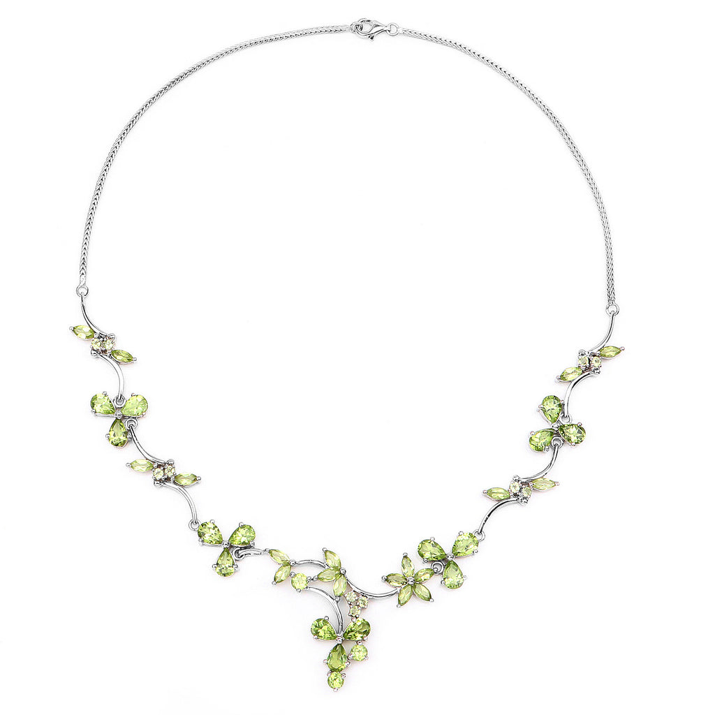 Peridot Flower Necklace 17.1 Carats Sterling Silver