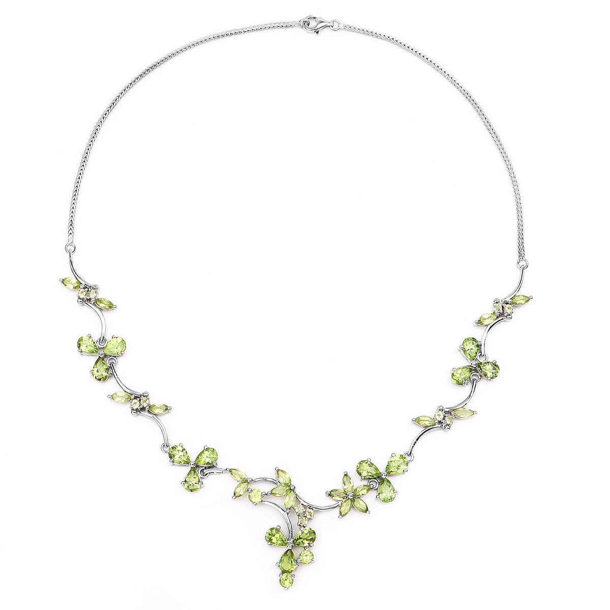 Peridot Flower Necklace 17.1 Carats Sterling Silver