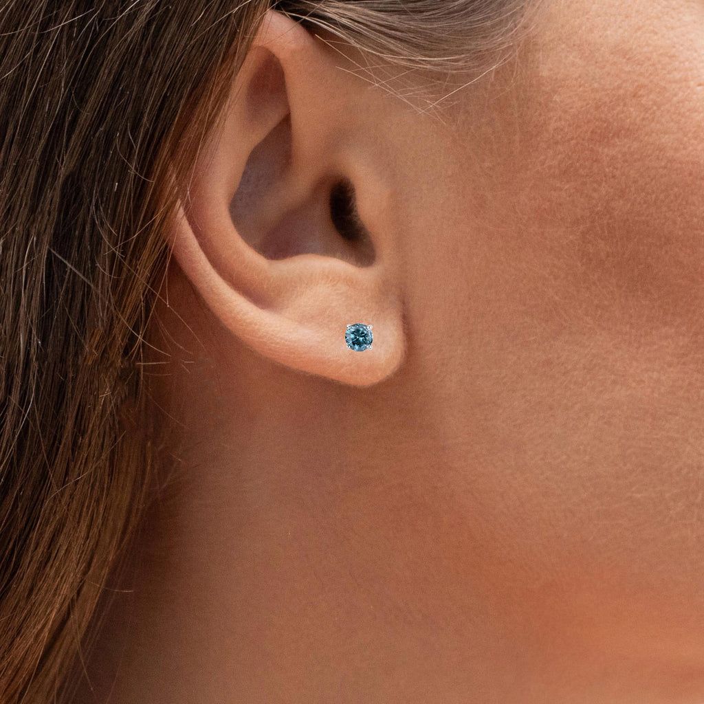 Blue Diamond Stud Earrings 0.8 Carats 14K White Gold