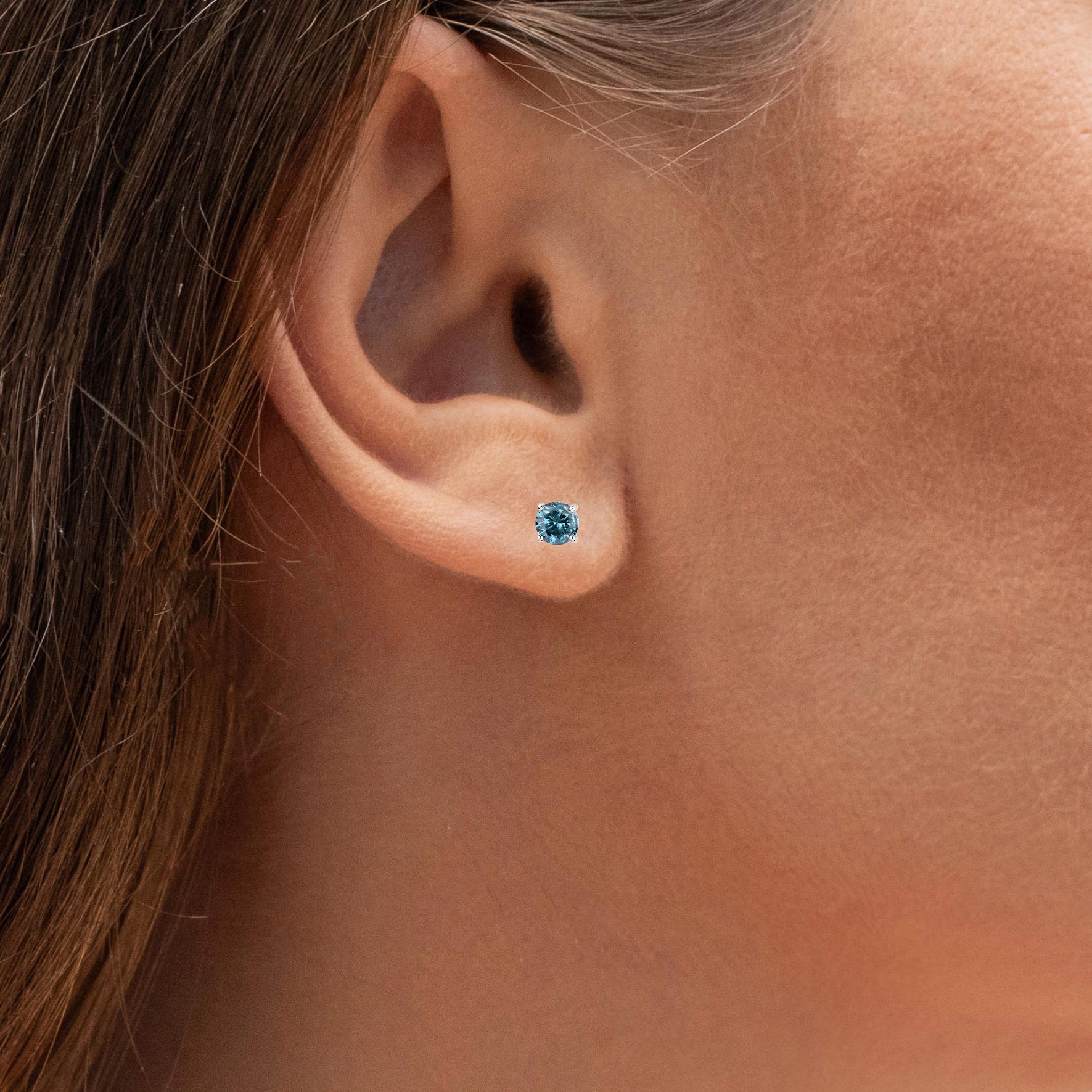 Blue Diamond Stud Earrings 0.8 Carats 14K White Gold