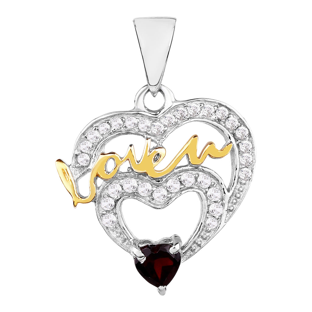 Garnet Heart Pendant With White Topaz 0.51 Carats Gold Plated Silver