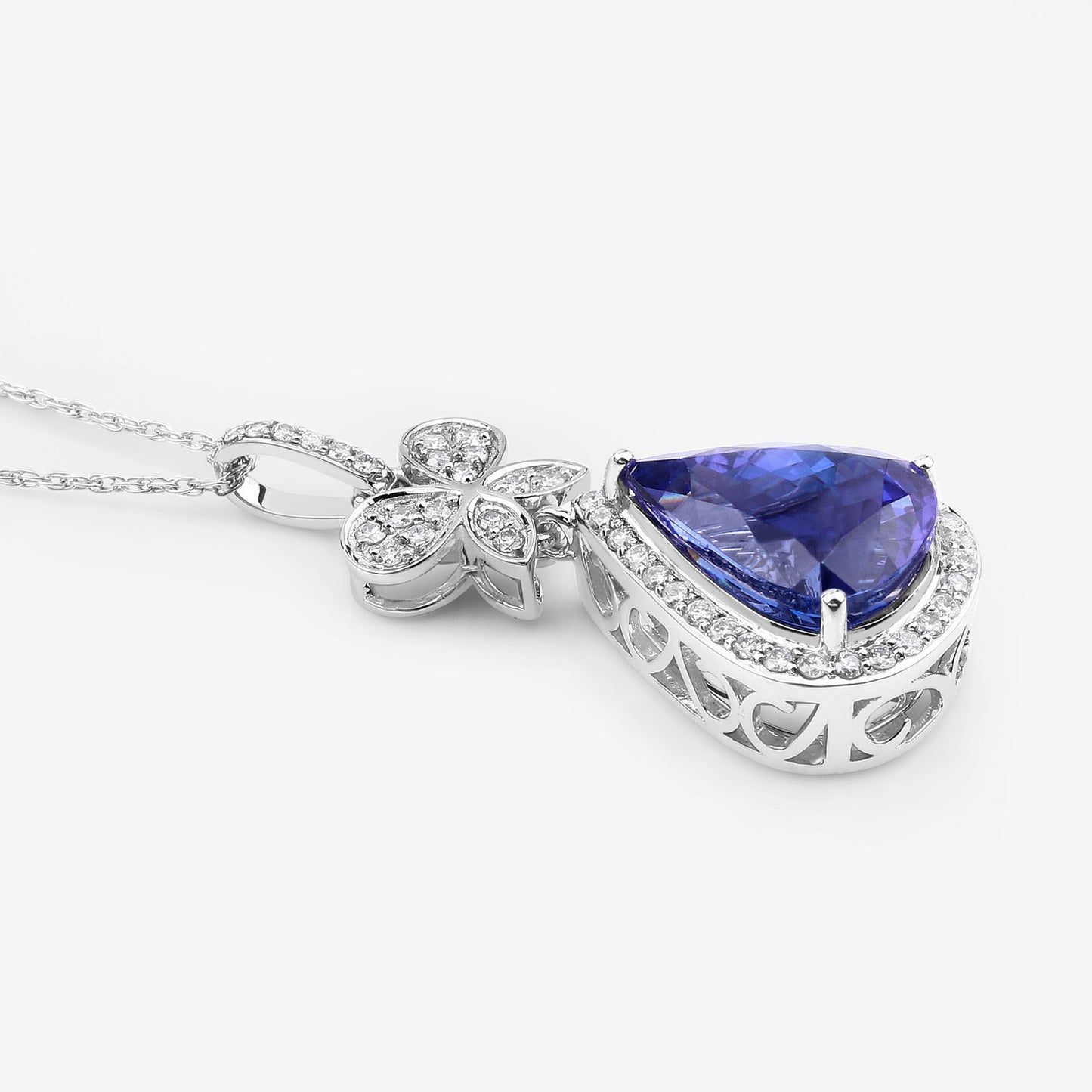 Natural Tanzanite Pendant With Diamonds 5.50 Carats 18K White Gold