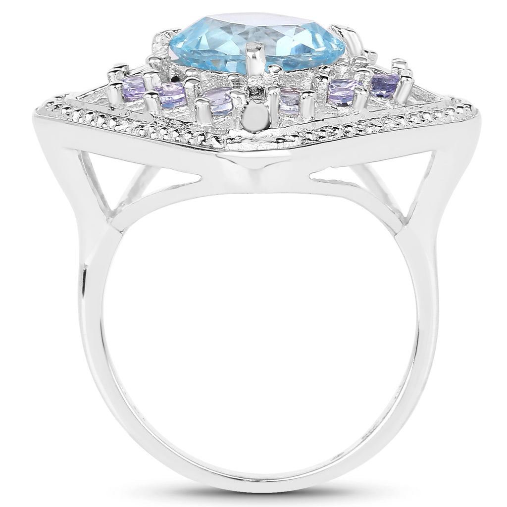 Blue Topaz Ring With Tanzanite 4.2 Carats Sterling Silver