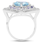 Blue Topaz Ring With Tanzanite 4.2 Carats Sterling Silver