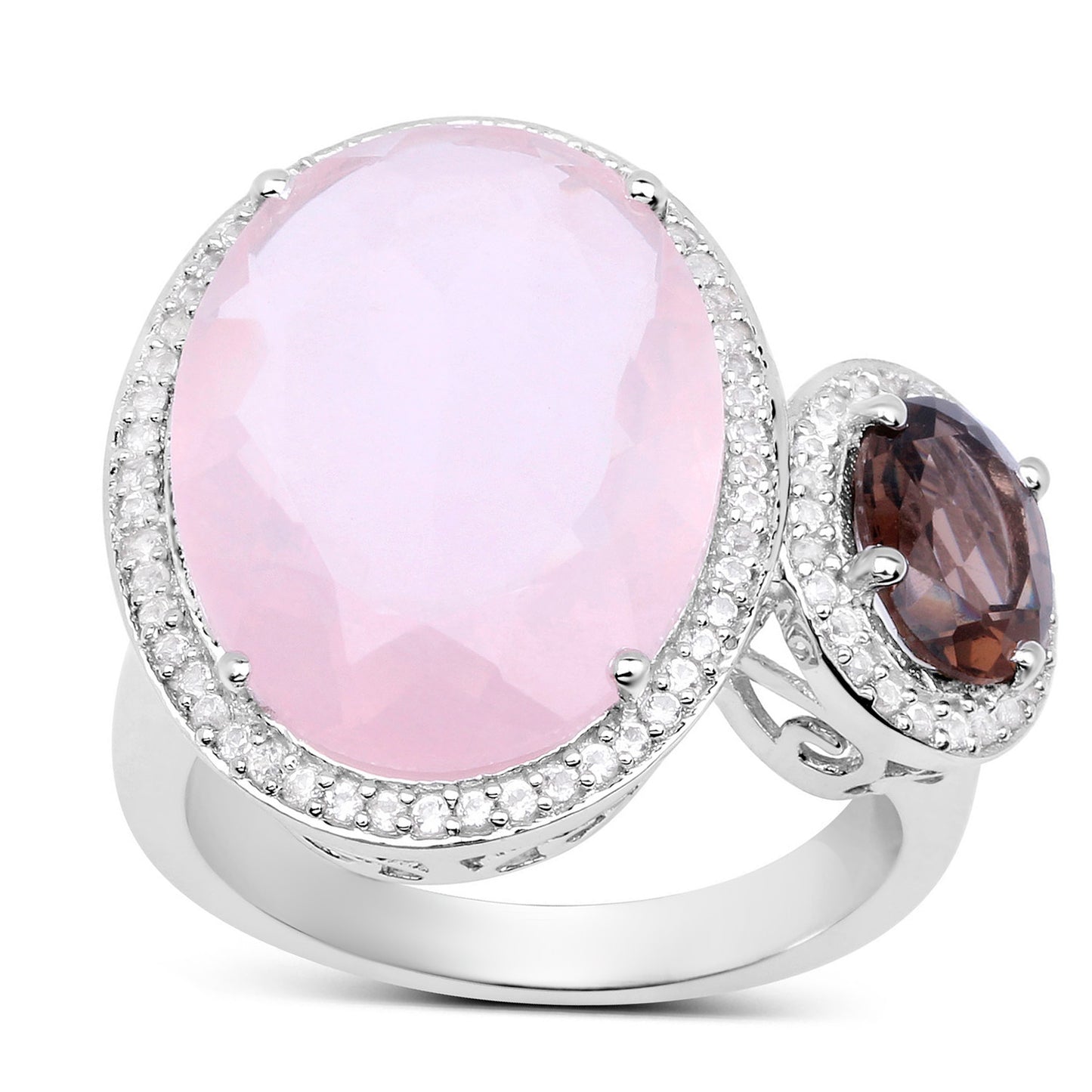 Multicolor Quartz Ring With White Topaz 8.22 Carats Sterling Silver