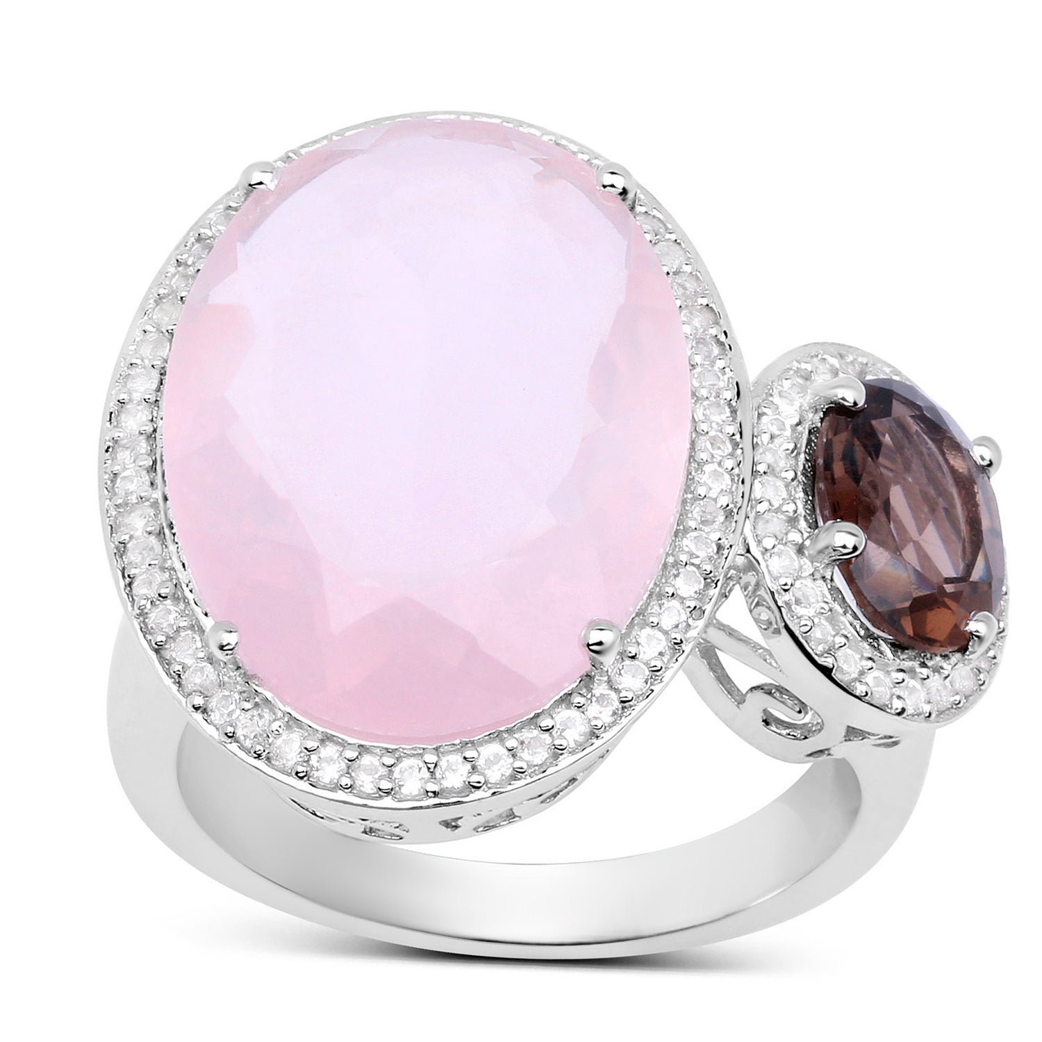 Multicolor Quartz Ring With White Topaz 8.22 Carats Sterling Silver
