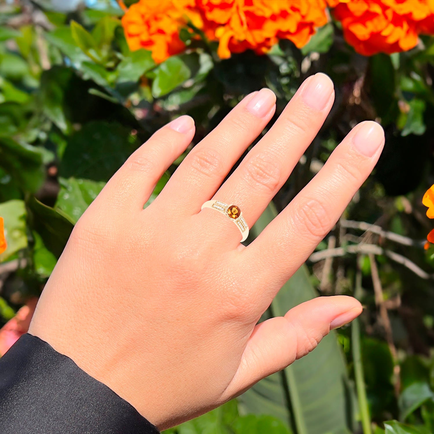 Citrine Solitaire Ring Diamond Setting 0.55 Carats 14K Gold