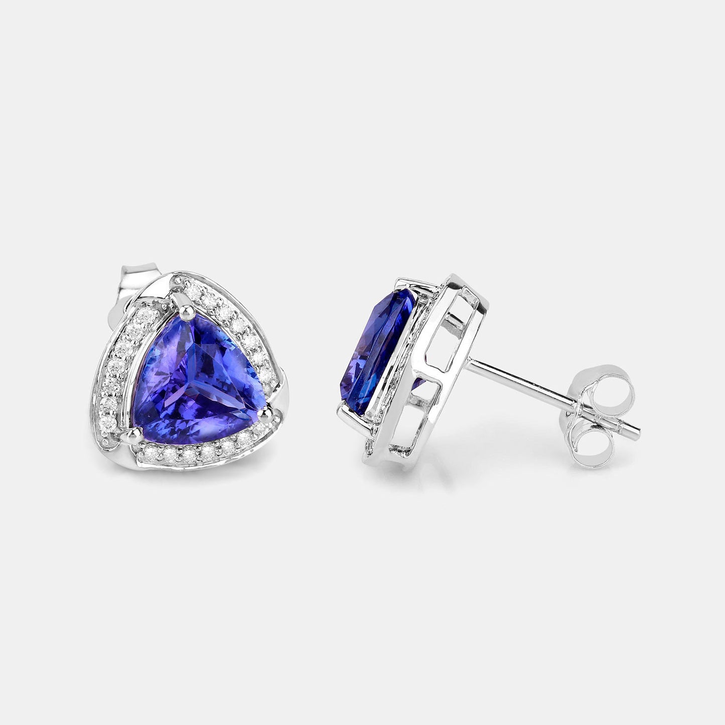 Natural Tanzanite Stud Earrings With Diamonds 3.66 Carats 14K White Gold