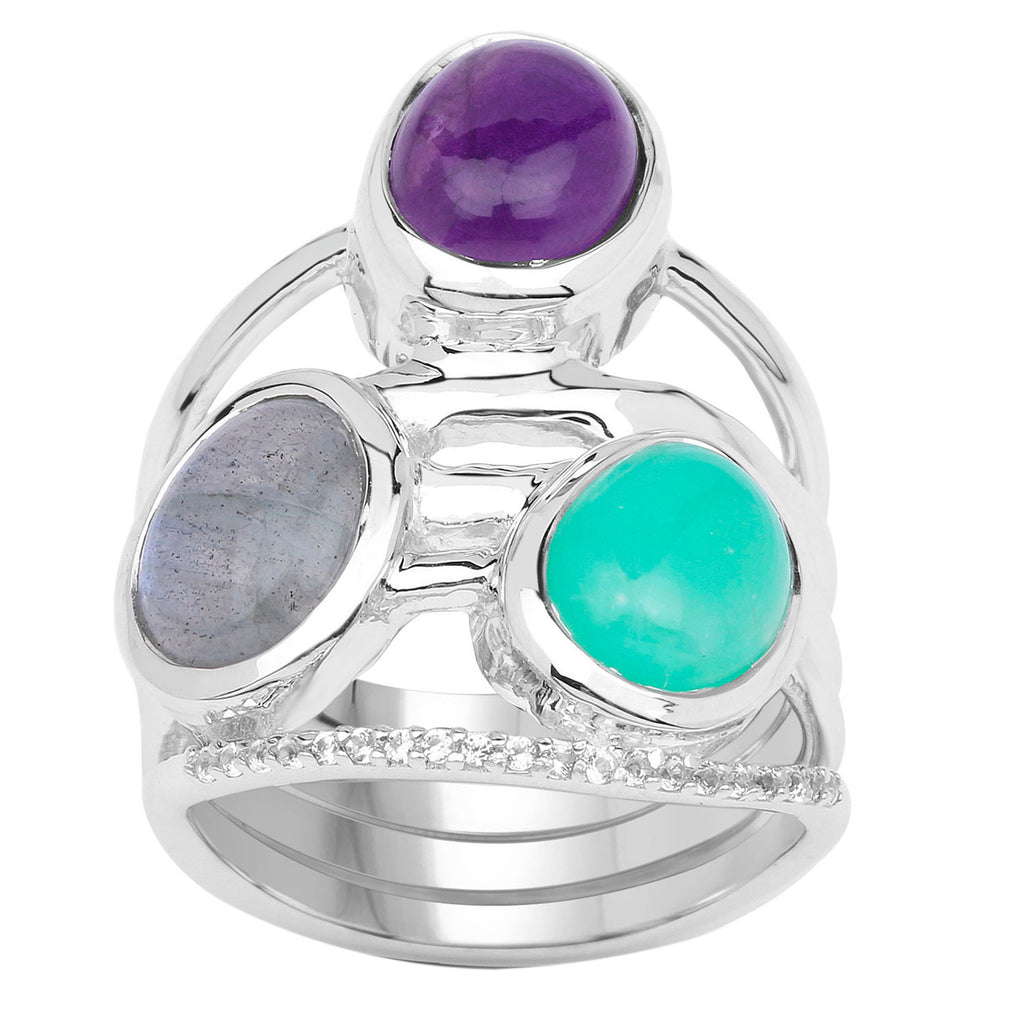Natural Mixed Gemstones Ring 4.48 Carats Sterling Silver