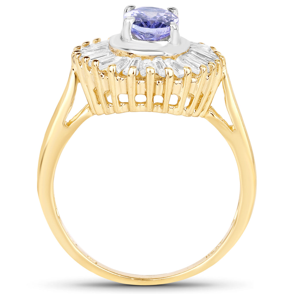 Tanzanite Ring With White Topaz 2.12 Carats Gold Plated Silver