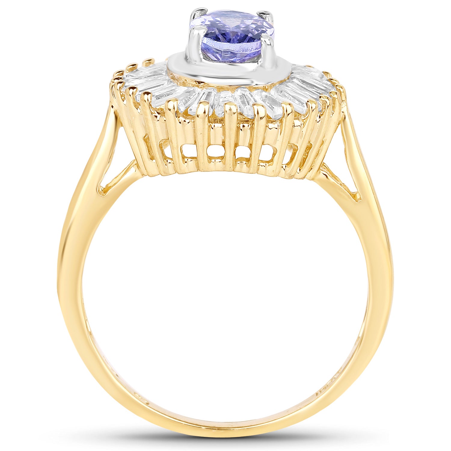 Tanzanite Ring With White Topaz 2.12 Carats Gold Plated Silver