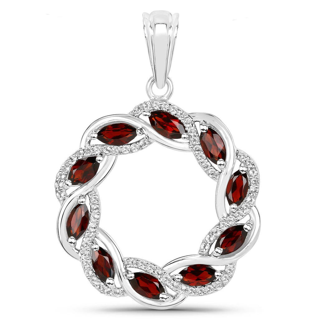 Garnet Pendant With White Topaz 2.3 Carats Sterling Silver