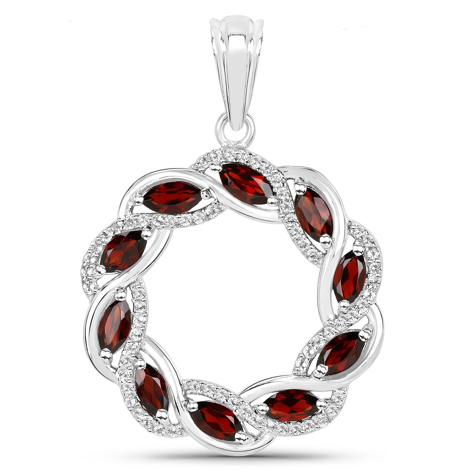 Garnet Pendant With White Topaz 2.3 Carats Sterling Silver
