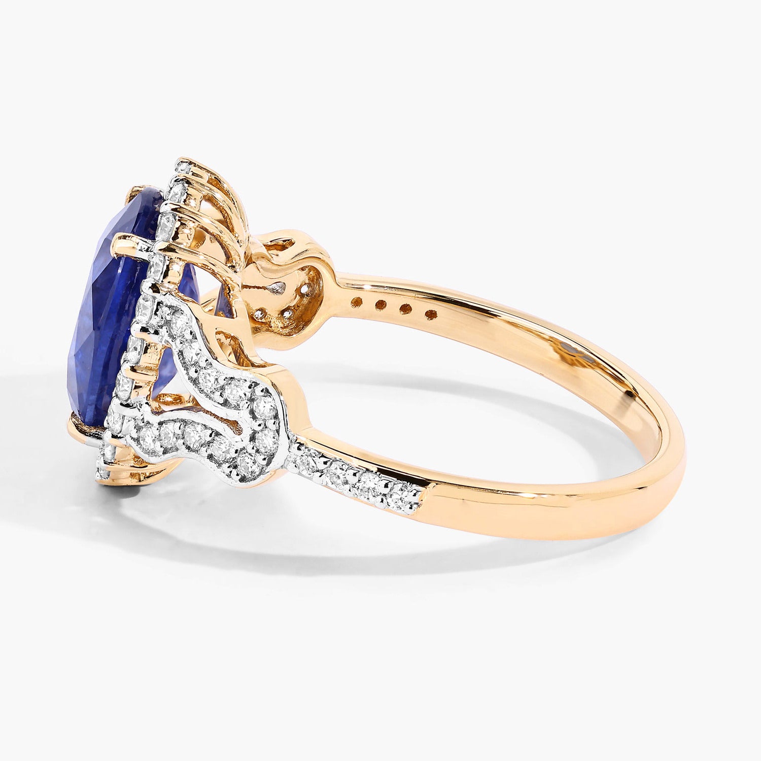 Blue Sapphire Ring With Diamonds 3.46 Carats 18K Yellow Gold