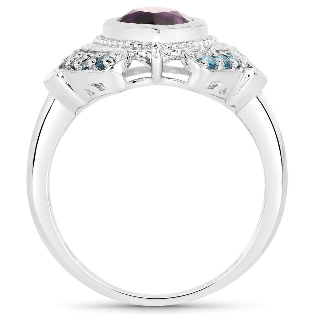 Amethyst Ring With London Blue Topaz 3.02 Carats Sterling Silver