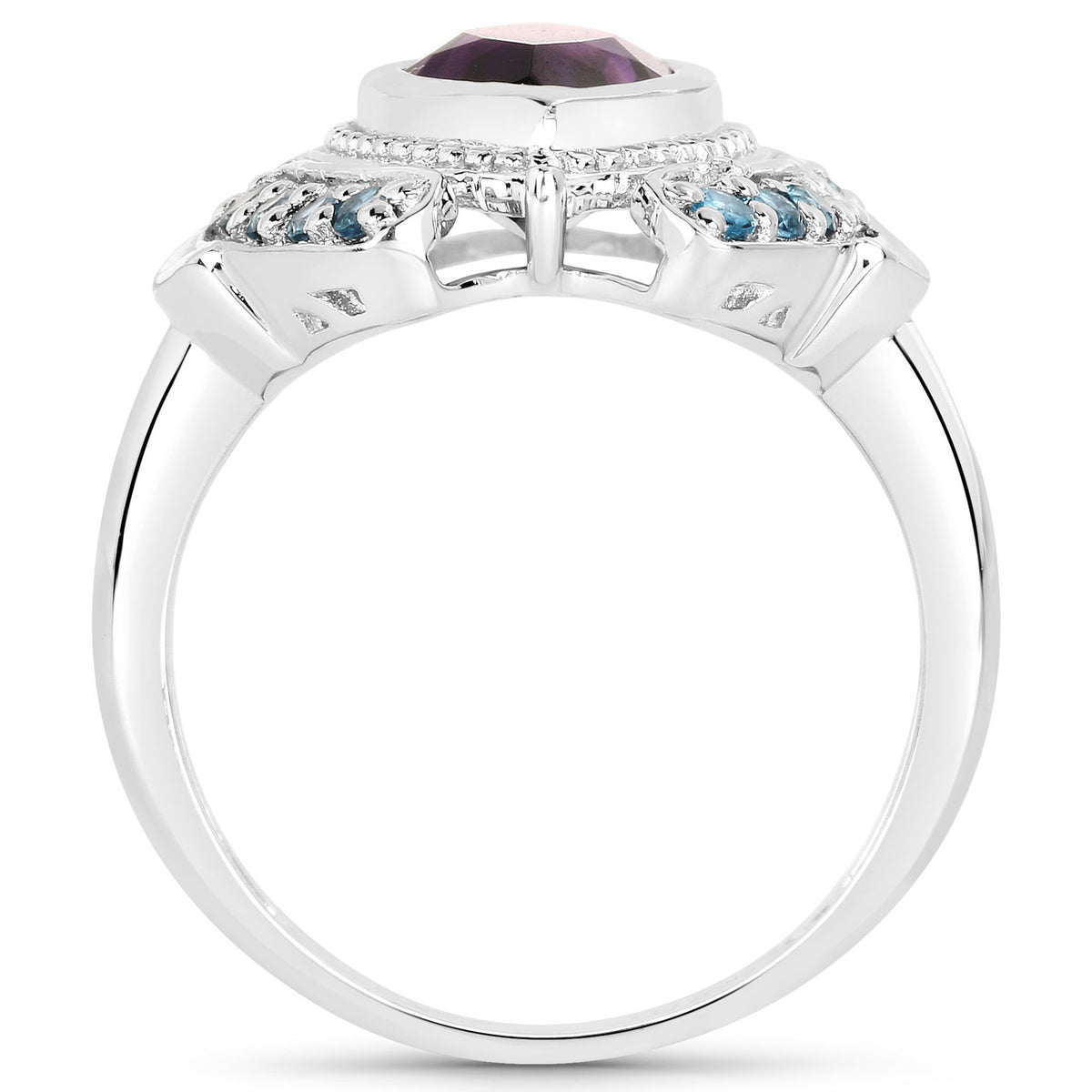 Amethyst Ring With London Blue Topaz 3.02 Carats Sterling Silver