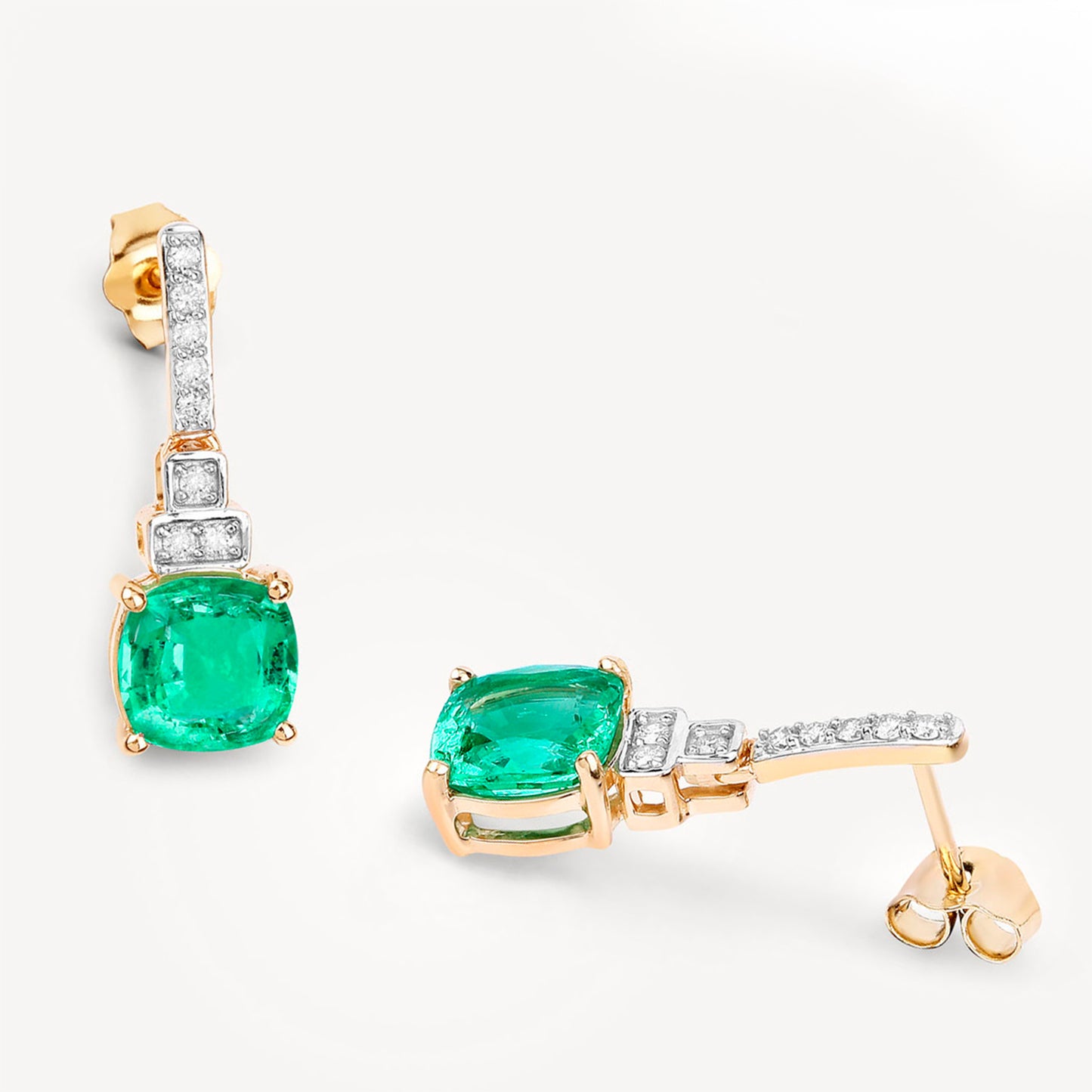 Natural Emerald Earrings With Diamonds 2.68 Carats 14K Yellow Gold