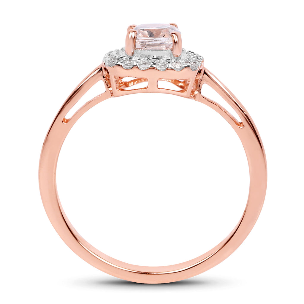 Morganite Ring With White Topaz 1.02 Carats Gold Plated Silver