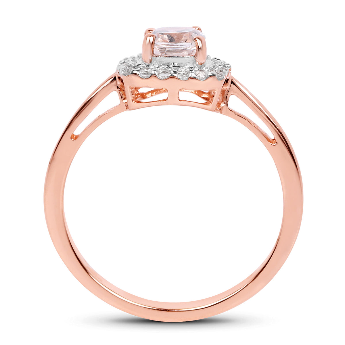 Morganite Ring With White Topaz 1.02 Carats Gold Plated Silver