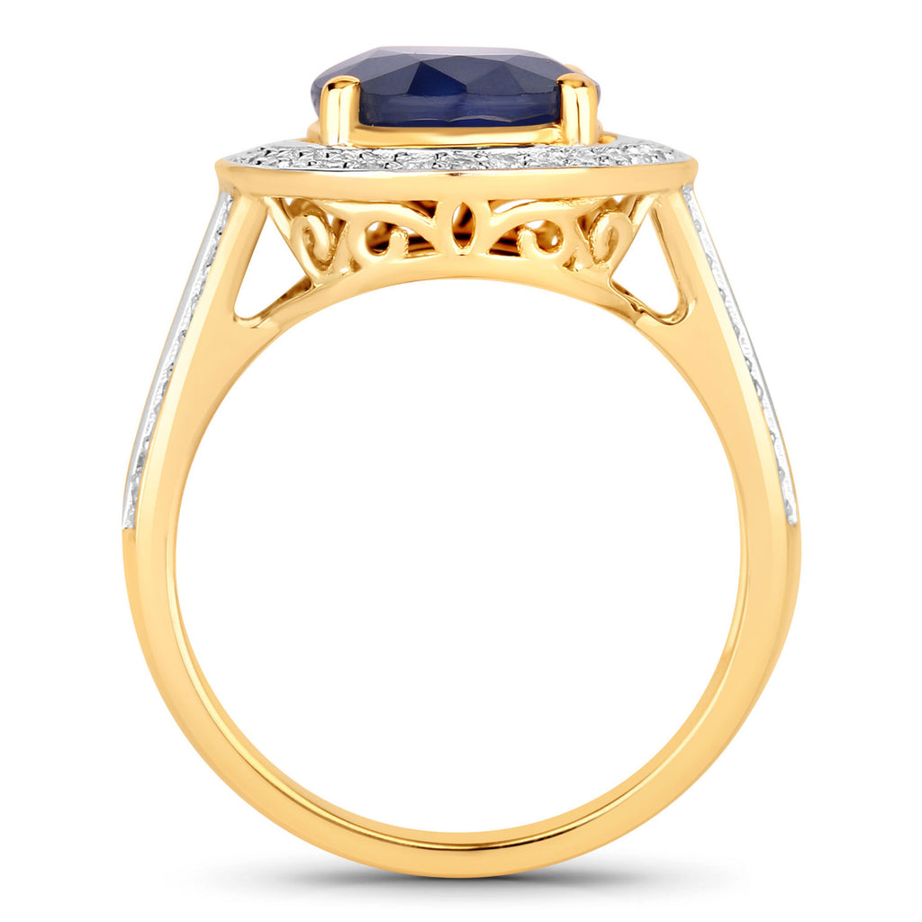 Blue Sapphire Ring With Diamonds 4.68 Carats 14K Yellow Gold